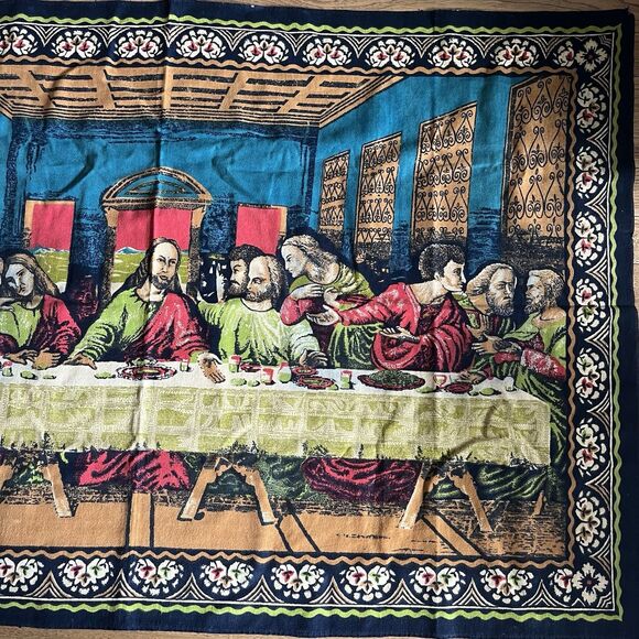 Vintage Large Jesus Christ Last Supper Wall Hanging Tapestry 57x38 Christian - Picture 4 of 7